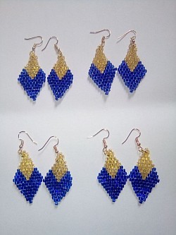 Blue and gold diamond beaded earrings $10