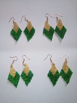 Green and gold beaded diamond earrings $10