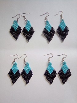 Black and light blue beaded diamond earrings $10