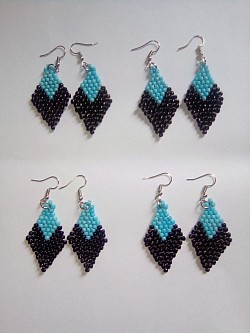 Black and light blue beaded diamond earrings $3
