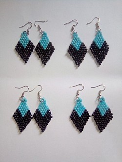 Black and light blue beaded diamond earrings